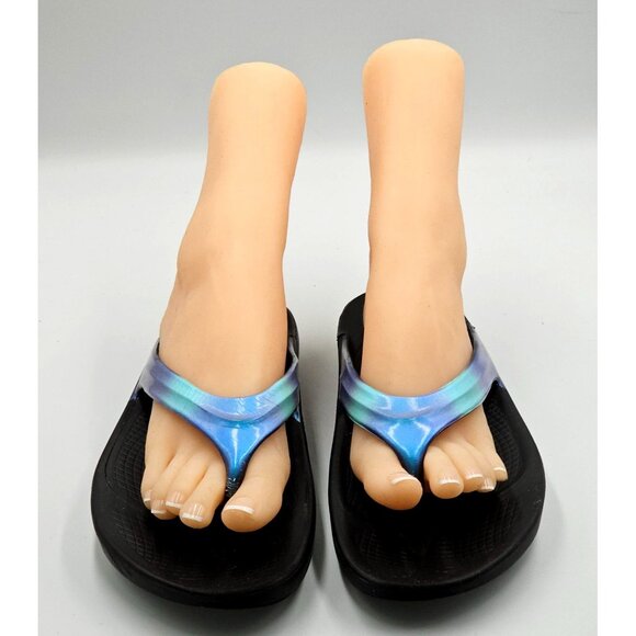 Oofos Women's Iridescent Black & Blue Oolala Luxe Flip Flops Size W10 2831 - Picture 9 of 16